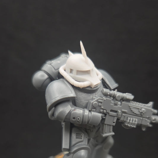 Set of 10 unpainted Zaku I MS-05-inspired resin helmets for 28mm-32mm scale miniature head swaps and conversions