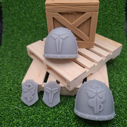 Black Mamba Chapter Shoulder Pads and Custom Heraldry for McFarlane Toys Space Mariine from Fantasy World Games