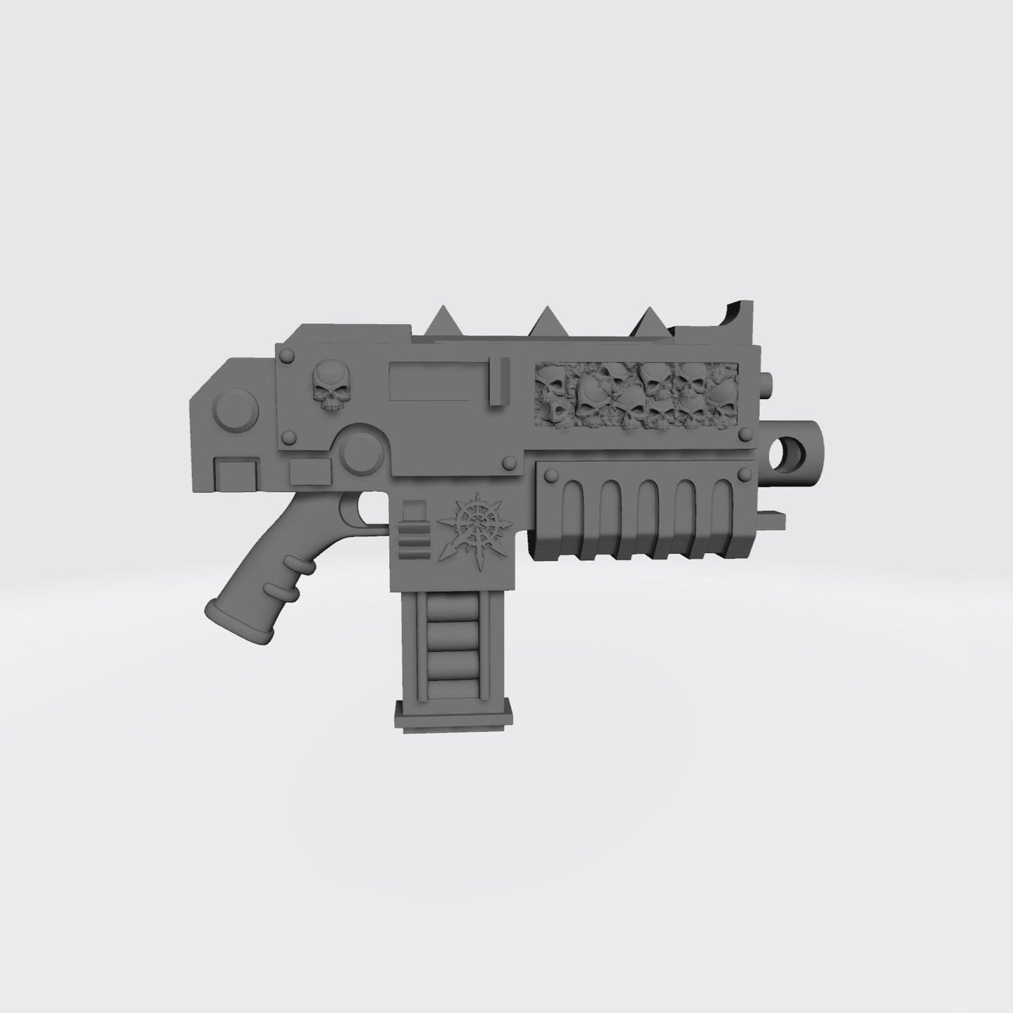 Right Side of the Fantasy World Games Chaos Bolter with Skull Inlay, The Star of Chaos, and a Straight Magazine Compatible with McFarlane Toys World Eaters Khorne Berzerker Action Figures
