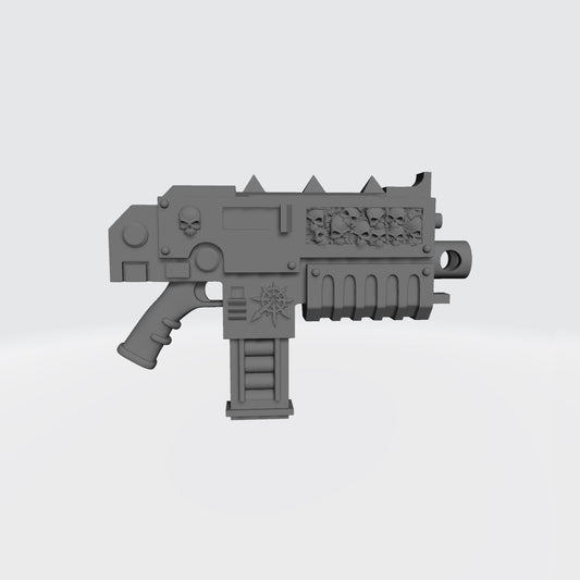 Right Side of the Fantasy World Games Chaos Bolter with Skull Inlay, The Star of Chaos, and a Straight Magazine Compatible with McFarlane Toys World Eaters Khorne Berzerker Action Figures