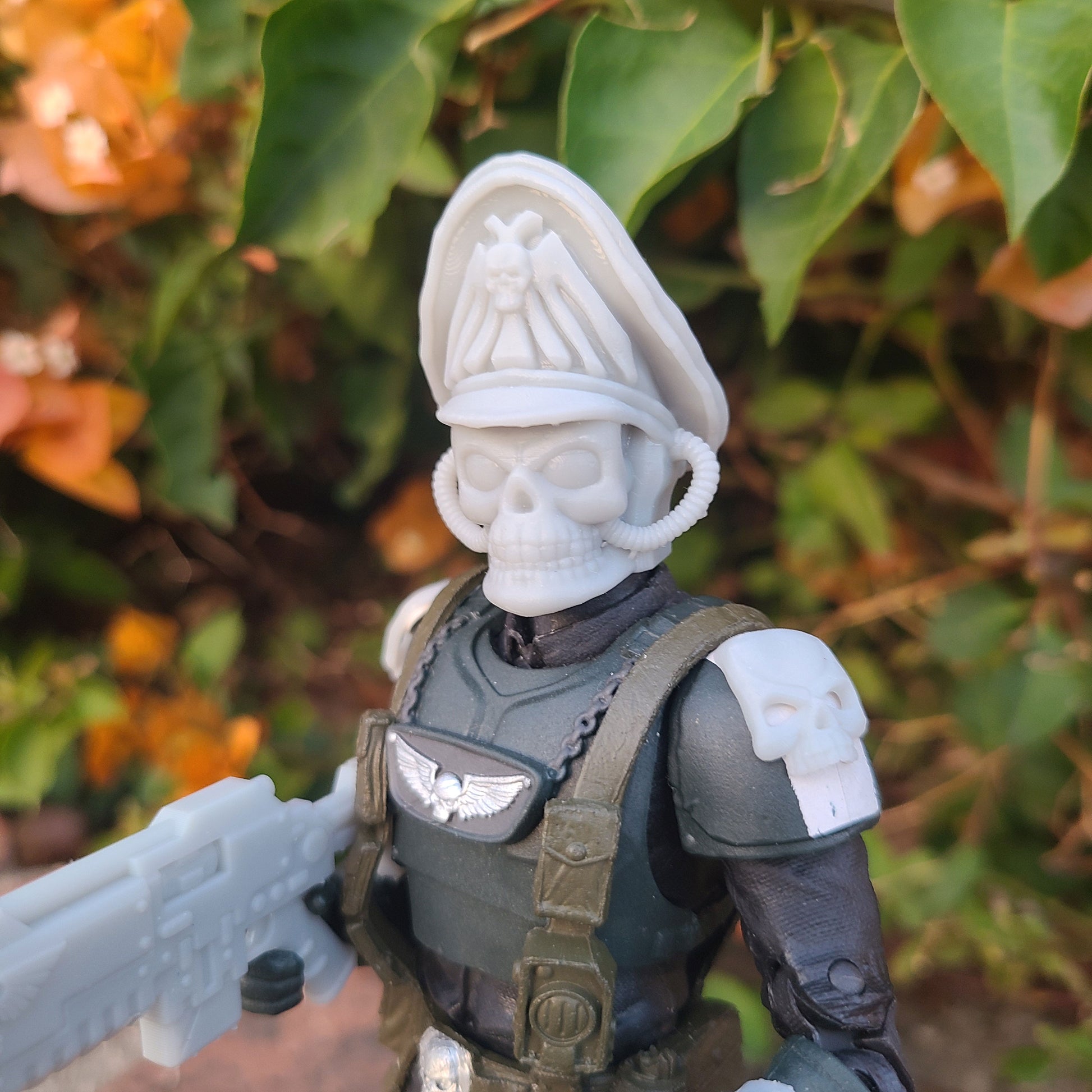 Veteran Guardsman Skull with Hoses and Commissar Hat Head Swap for 1/12 scale Action Figures