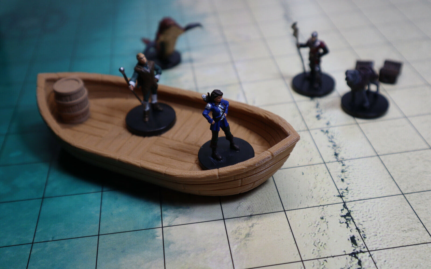 Two Classic Rowboats, Wooden Barrels, and Cargo Crates for Dungeons and Dragons Tabletop Games - Custom RPG Terrain