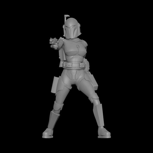 Bo-Katan Kryze Nite Owl Helmet with Gun Drawn and One Hand on Blaster by Fantasy World Games