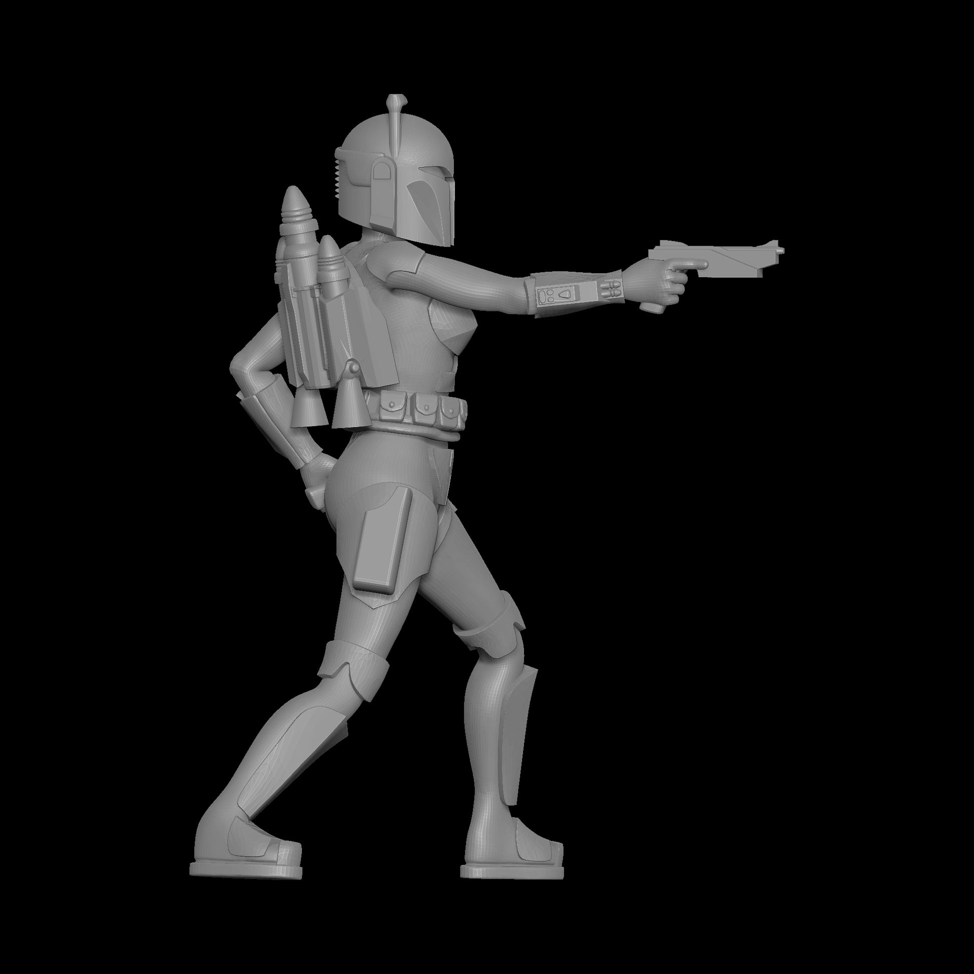 Bo-Katan Kryze Nite Owl Helmet with Gun Drawn and One Hand on WESTAR-35 Blaster Pistol Right Profile