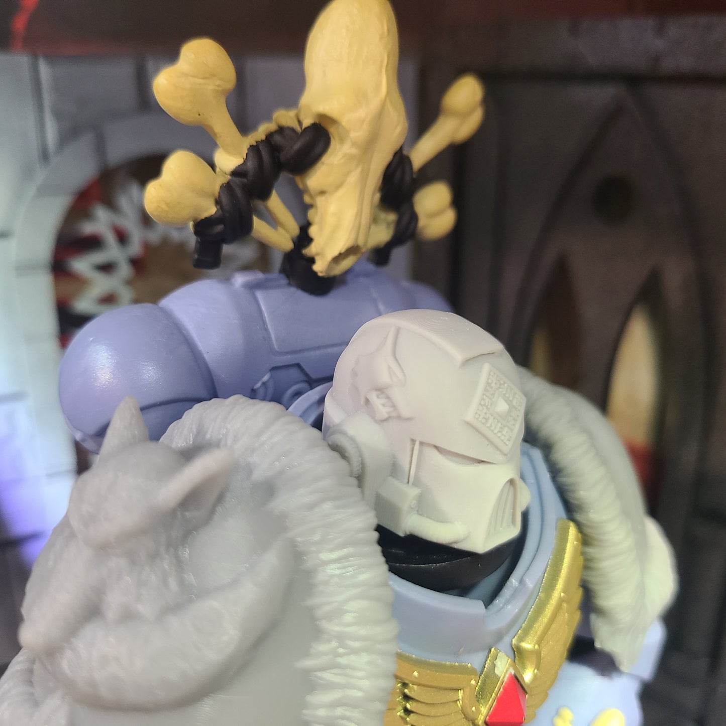 Space Wolves Legion MKVII Helmet with Two Wolf Heads, Runes and Talismans for McFarlane Loyalist Marine Action Figures