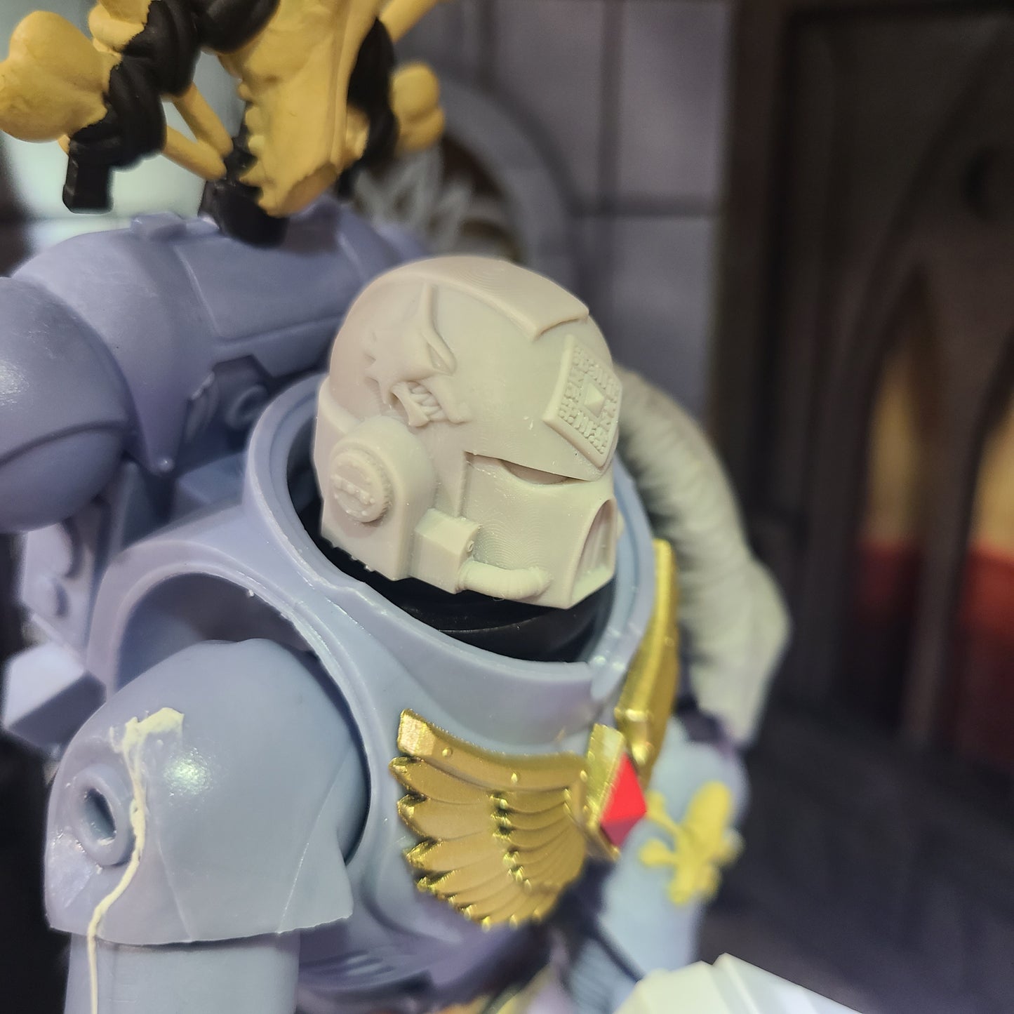 Space Wolves Legion MKVII Helmet with Two Wolf Heads, Runes and Talismans for McFarlane Loyalist Marine Action Figures