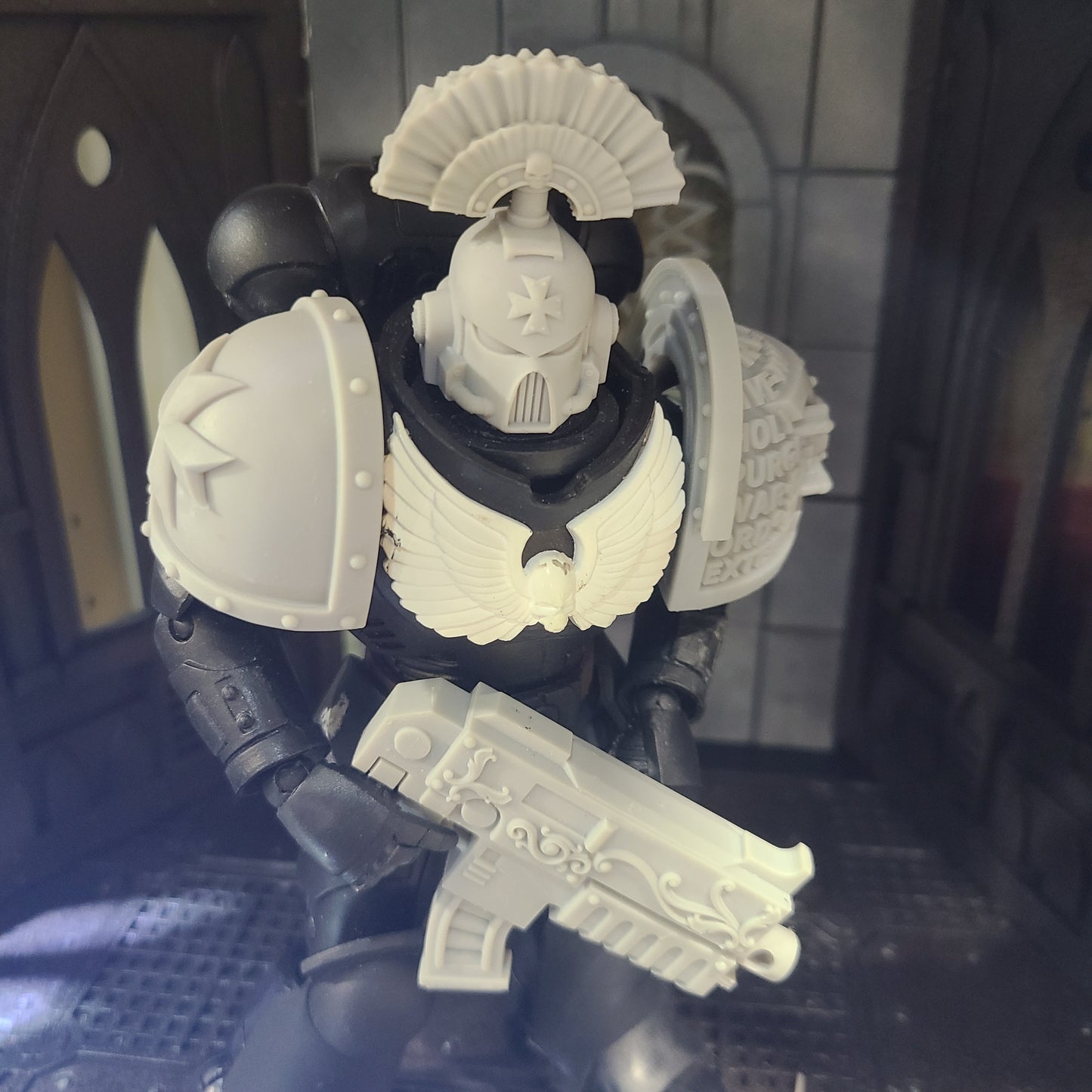 Templar Knights Chapter Mark VII Helmet with Studded Cross and Plume for McFarlane Toys Space Marine Action Figures Custom Part Helm