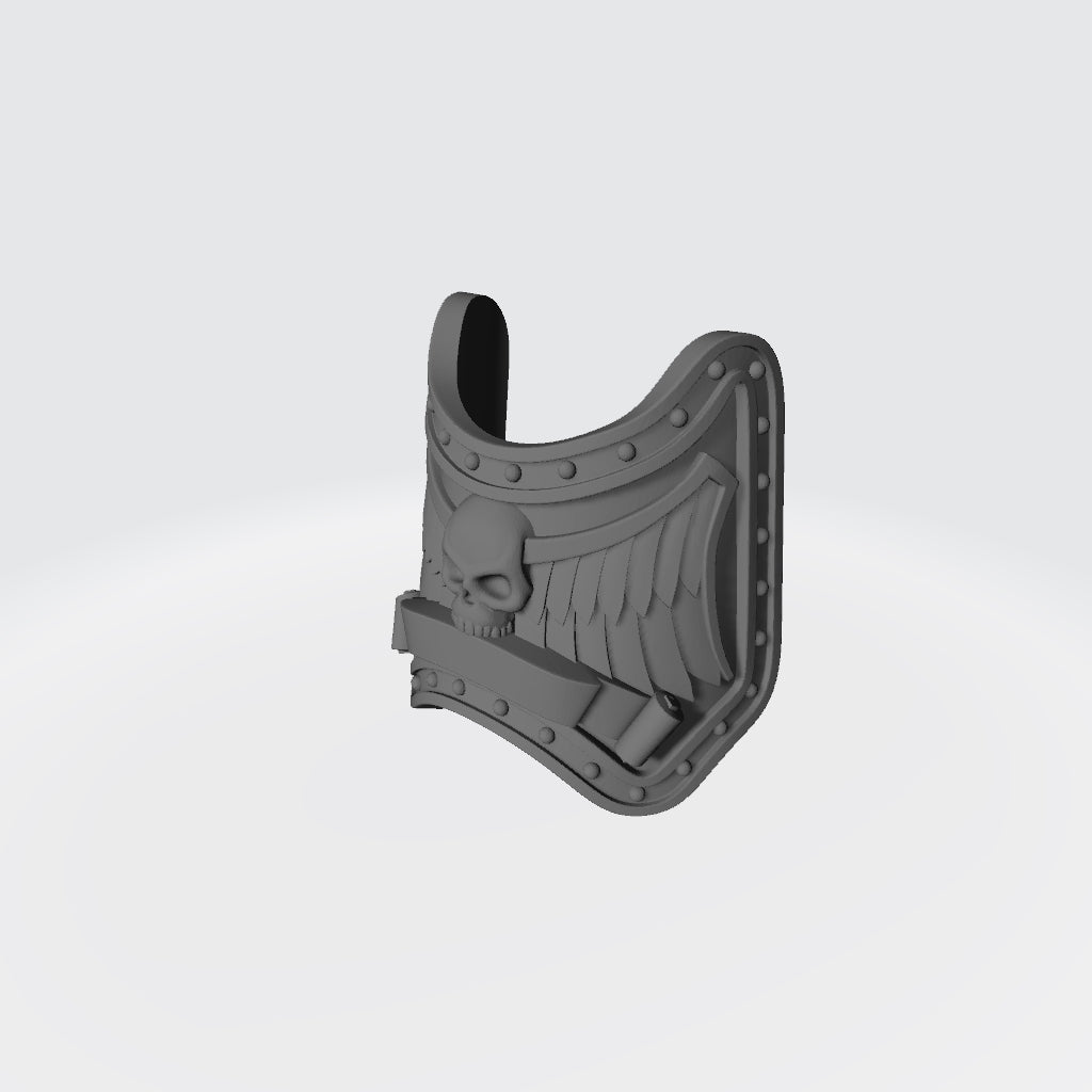 Shin Guard Skull with Wings and Banner Compatible with McFarlane Toys Space Marines Action Figures Left Angle
