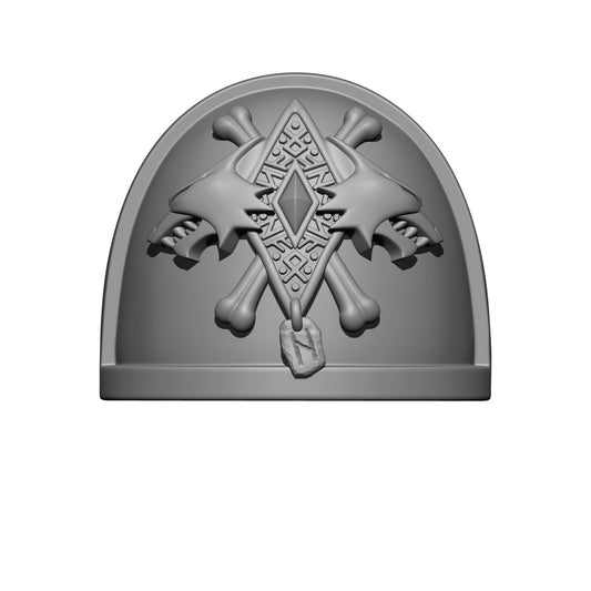 Wolf Legion MKIV Shoulder Pad: Gen: 4 Pauldron with Two Wolf Heads, Runes, and a Talisman Compatible with McFarlane Toys Space Marines designed by Fantasy World Games