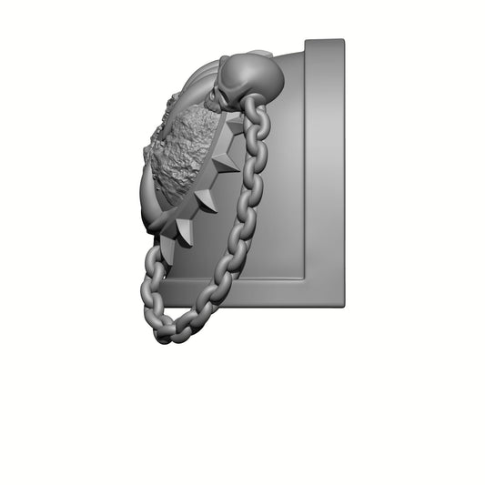 World Eaters Chapter MKIV Shoulder Pad, with a Planet, Two Skulls and Chains Left Angle