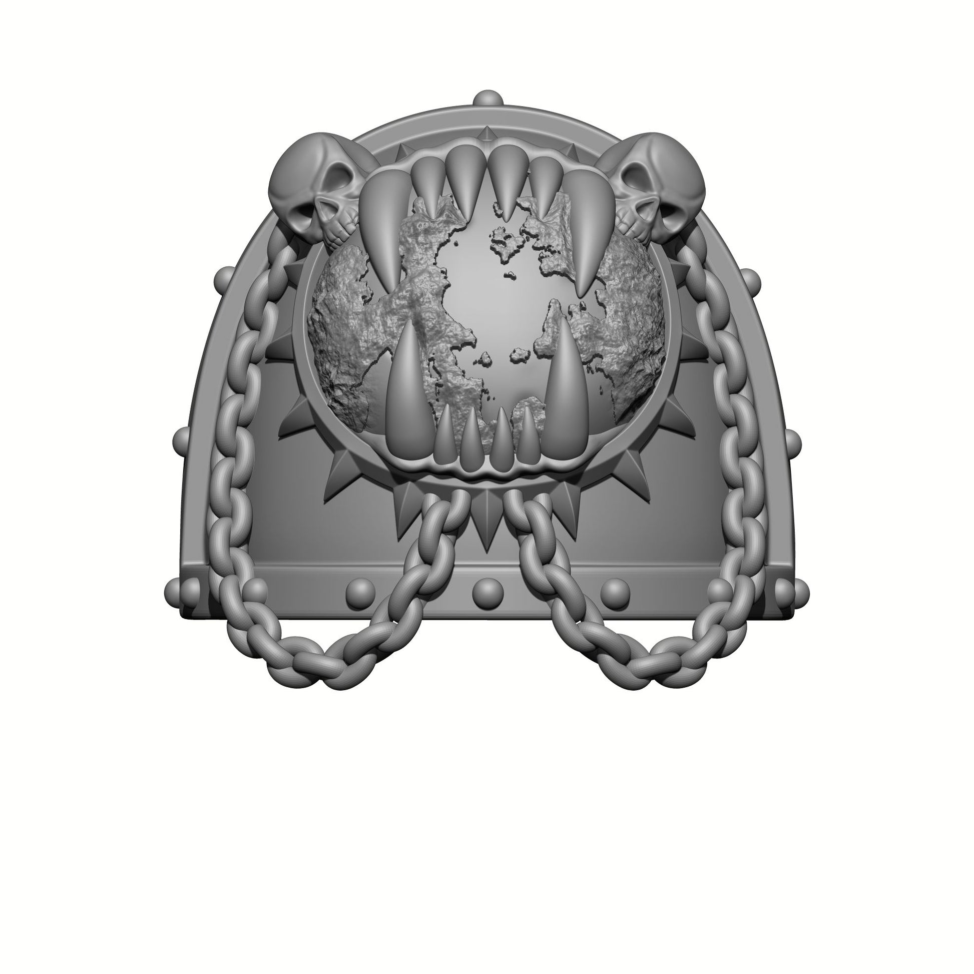 World Eaters Chapter MKVII Shoulder Pad Teeth Eating Planet Two Skulls and Chains: Compatible with McFarlane Space Marine Action Figures Khorne Berzerker by Fantasy World Games