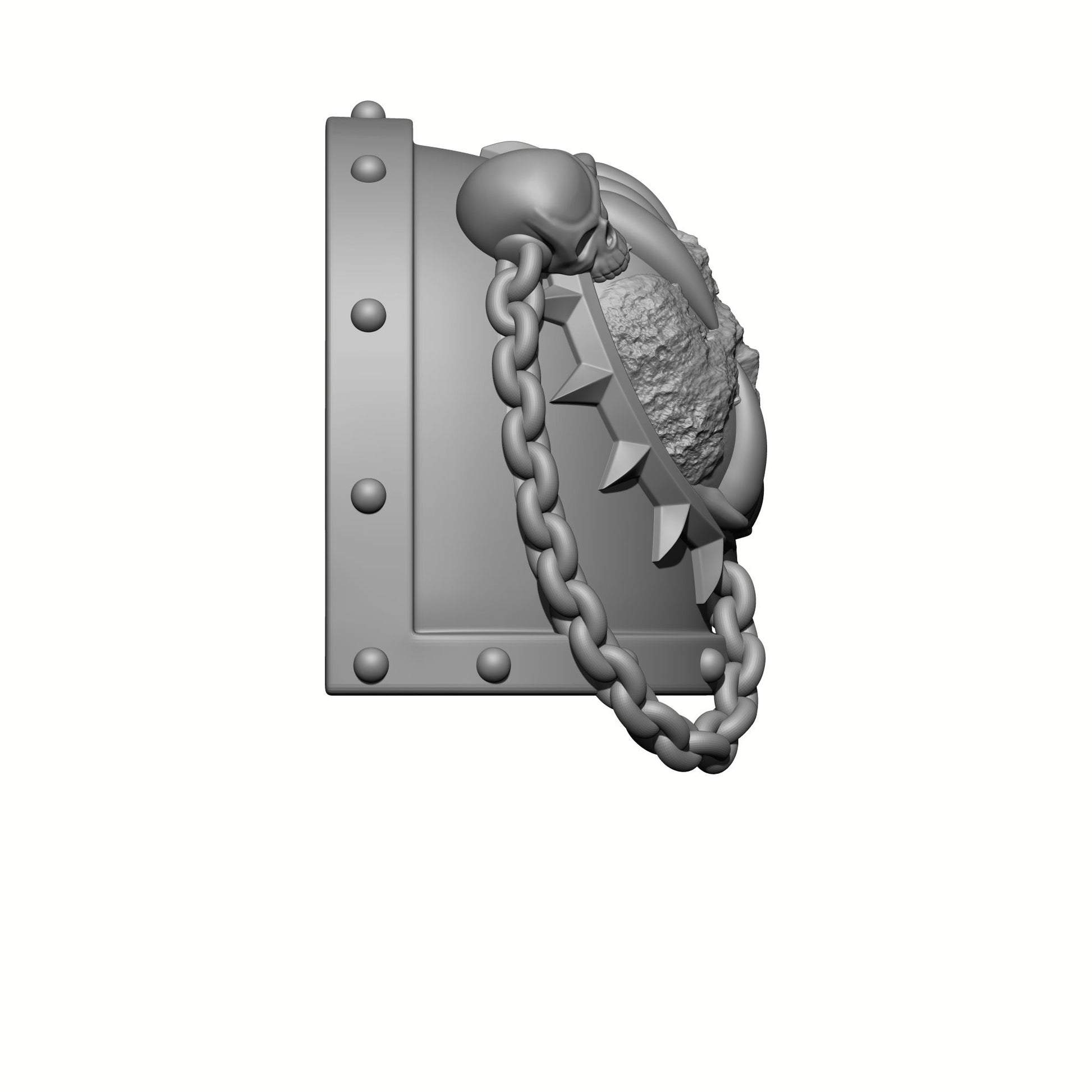 World Eaters Chapter MKVII Shoulder Pad Teeth Eating Planet Two Skulls and Chains: Compatible with McFarlane Space Marine Action Figures Khorne Berzerker Right View