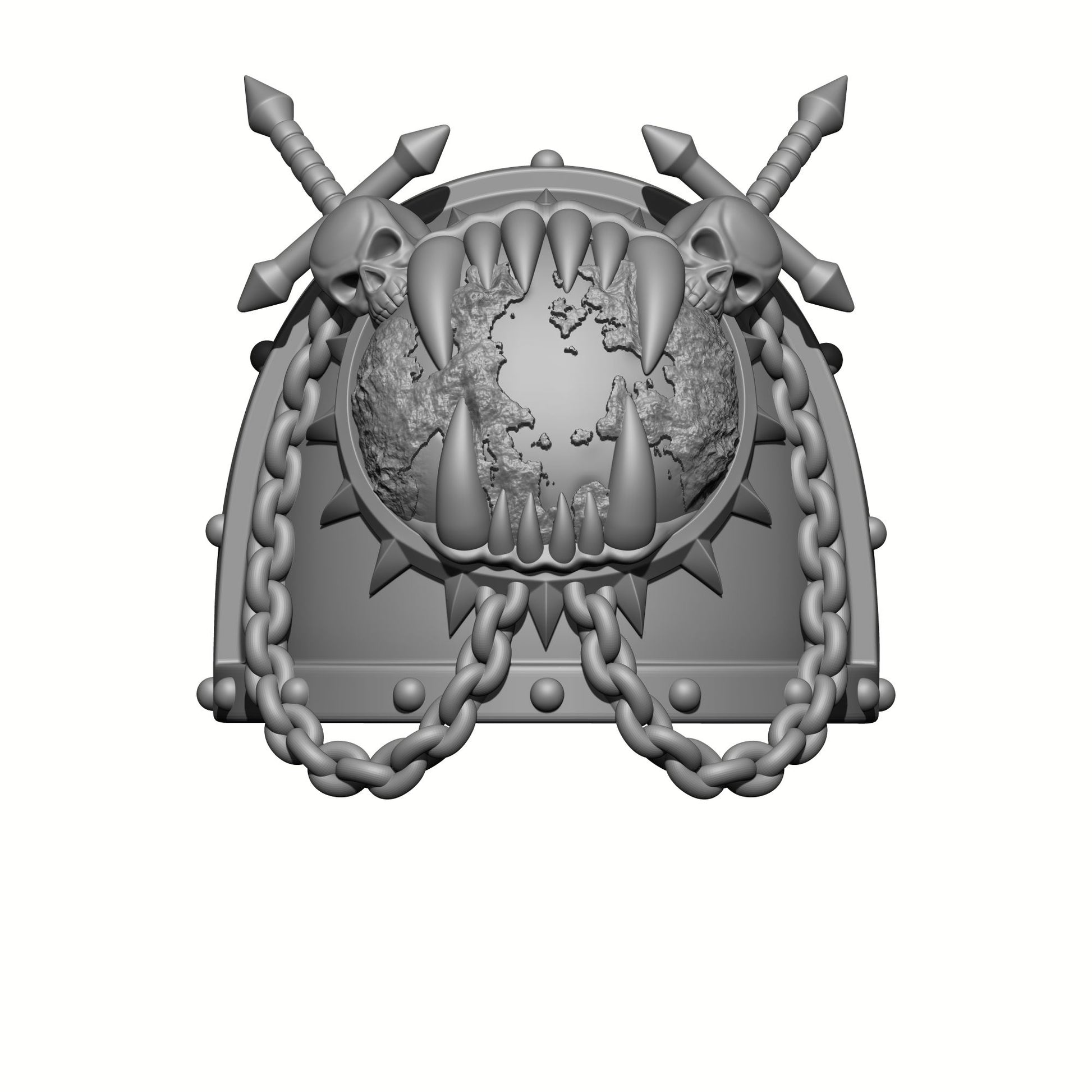 World Eaters Chapter MKVII Shoulder Pad Maw eating Planet Two Skulls Chains and Two Swords: Compatible with McFarlane Space Marine Action Figures Khorne Berserker designed by Fantasy World Games