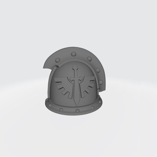 FWG Dark Angels Grimm MKIII Ver 01 Shoulder Pad Gen: 3 Pauldron 3 Quarter Studded Sword Breaker with Double Rivets Right Shoulder Compatible with McFarlane Toys 7" Space Marine Action Figures