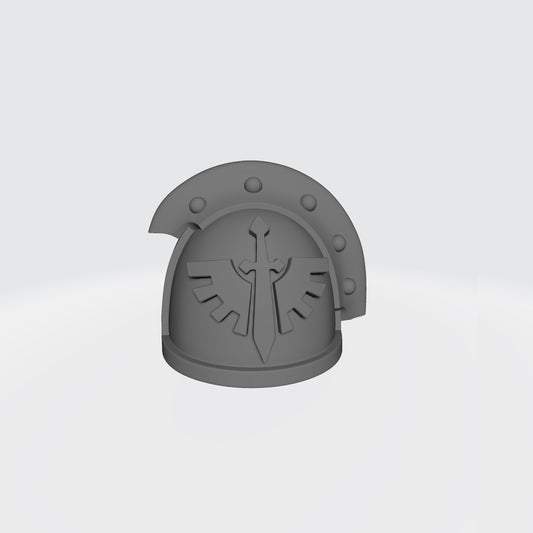 Fantasy World Games Dark Angels Grimm MKIII Ver 01 Shoulder Pad Gen: 3 Pauldron 3 Quarter Sword Breaker Studded with Rivets Right Shoulder Compatible with McFarlane Toys 7" Space Marine Action Figures