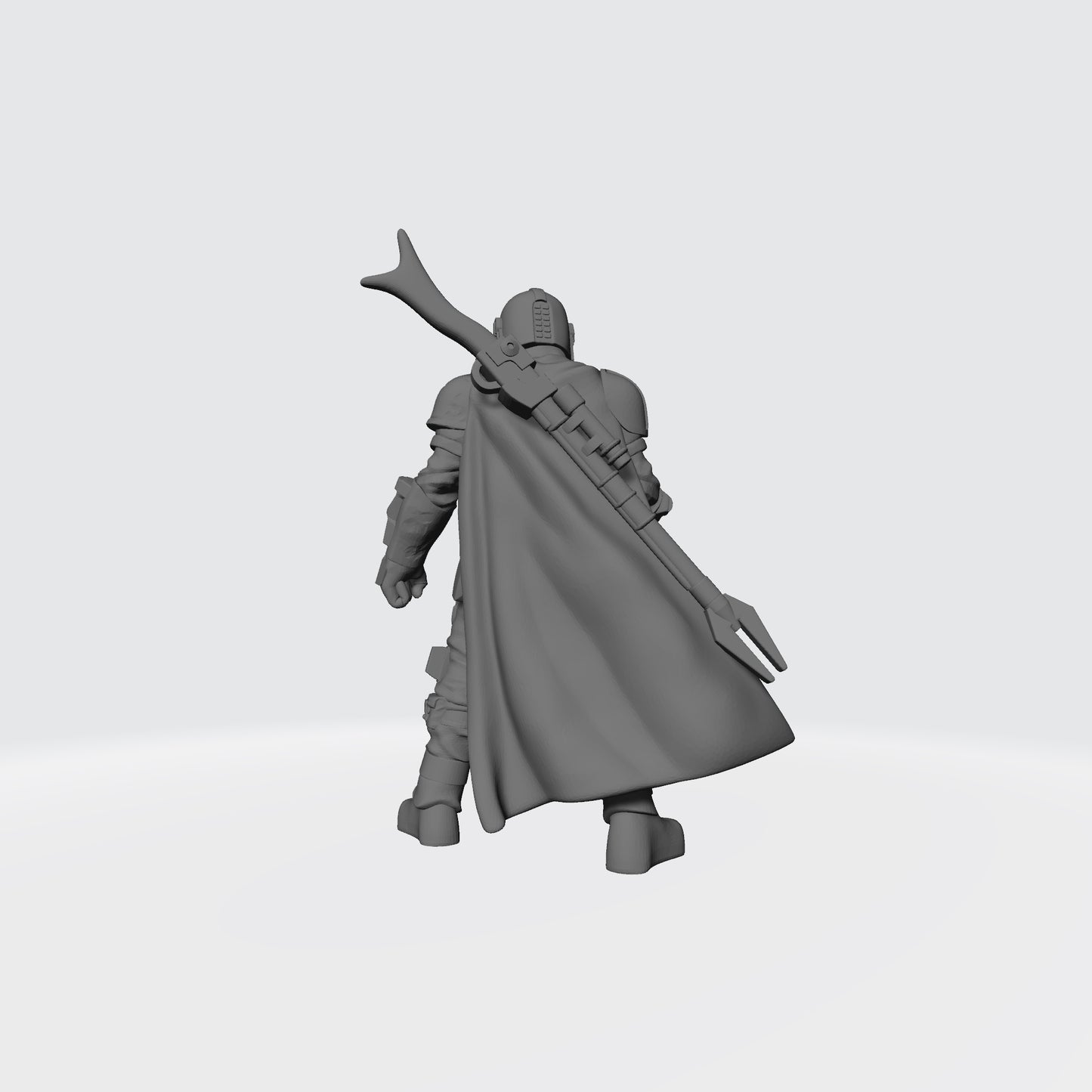 Back of the The Mandalorian posed with IB-94 blaster pistol pointed forward Bounty Hunter is Compatible with Star Wars Legion