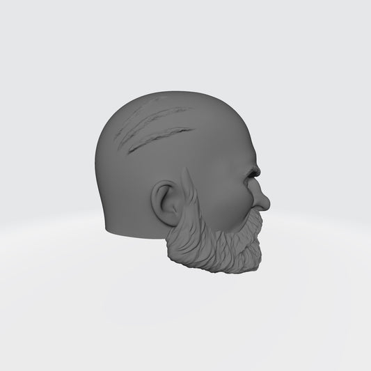 Grizzled Veteran Warrior Space Marine Bald Head with Scars Over Left Eye by Fantasy World Games