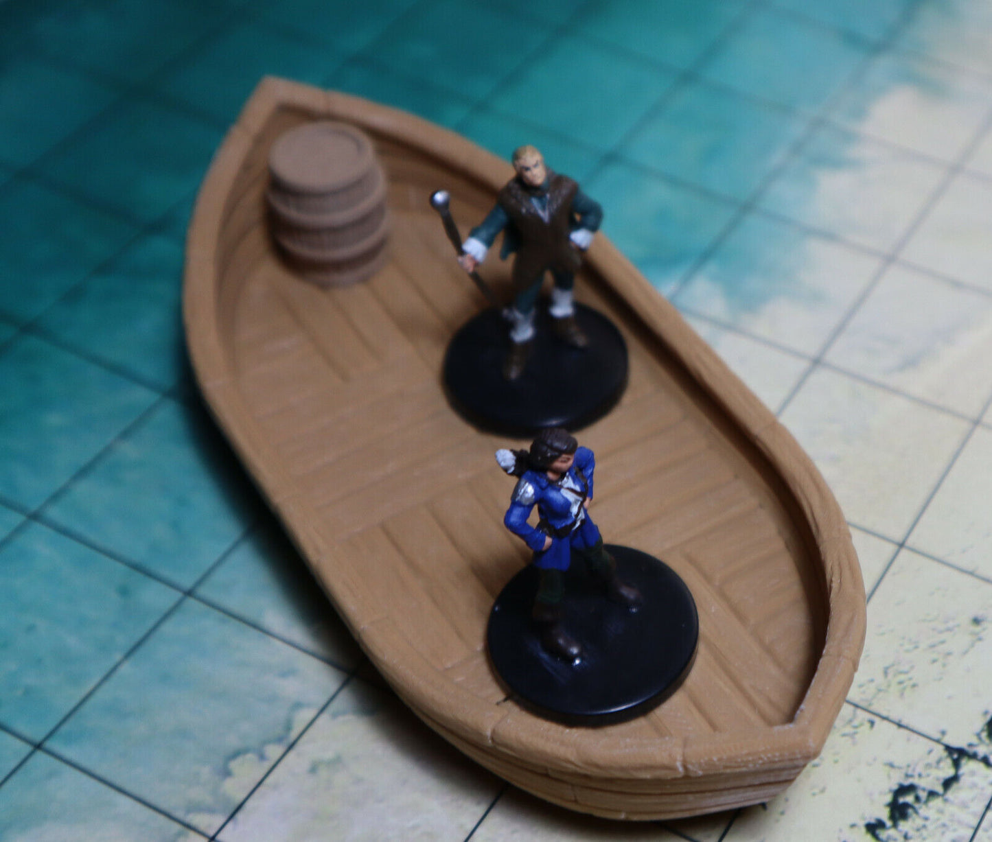 Two Classic Rowboats, Wooden Barrels, and Cargo Crates for Dungeons and Dragons Tabletop Games - Custom RPG Terrain