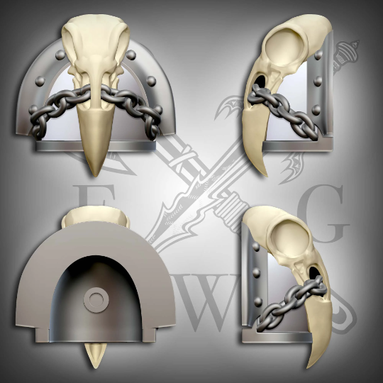 Raven Guard Mark III Studded Shoulder Pad with Large Chained Raven Skull for McFarlane Toys Space Marine Action Figures