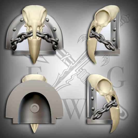 Raven Guard Mark III Studded Shoulder Pad with Large Chained Raven Skull for McFarlane Toys Space Marine Action Figures