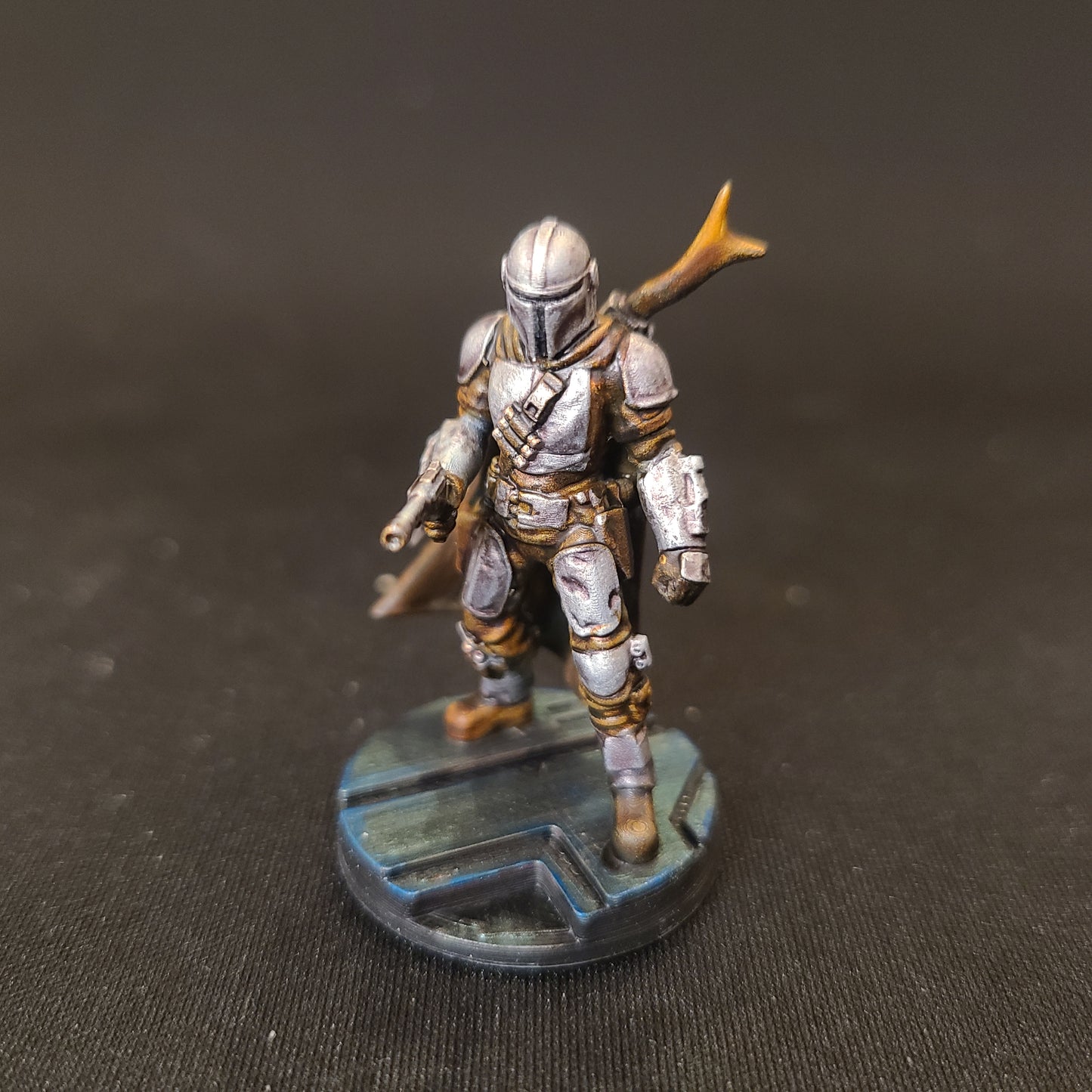 The Mandalorian posed with IB-94 blaster pistol pointed forward Bounty Hunter is Compatible with Star Wars Legion painted by MLBStudios