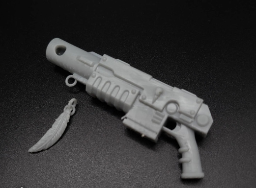 Raven Warrior Order Blackout Master-Forged Striker Pistol custom resin ranged weapon compatible with McFarlane Toys 7-inch armored action figures for painting, customization, and display.