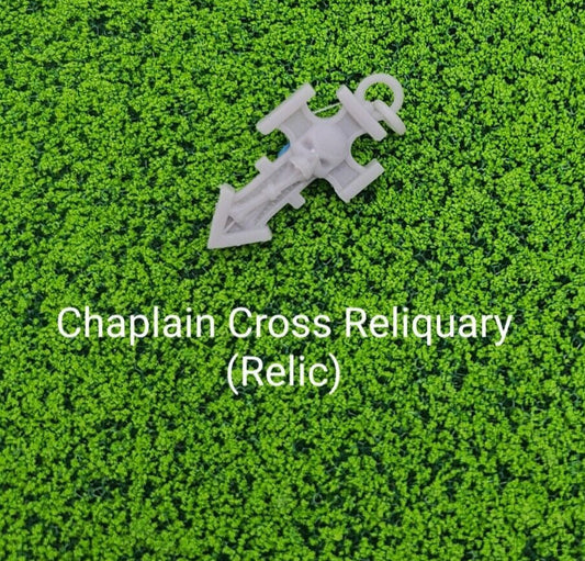 Talisman Cross Reliquary Belt Relic custom resin accessory compatible with McFarlane Toys 1:12 scale armored action figures featuring a gothic cross ornament and belt connector hook.