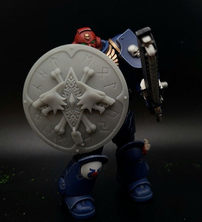 Wolf Guard Warrior Order Double Wolf Round Shield with Runes compatible with McFarlane Toys 7-inch armored action figures