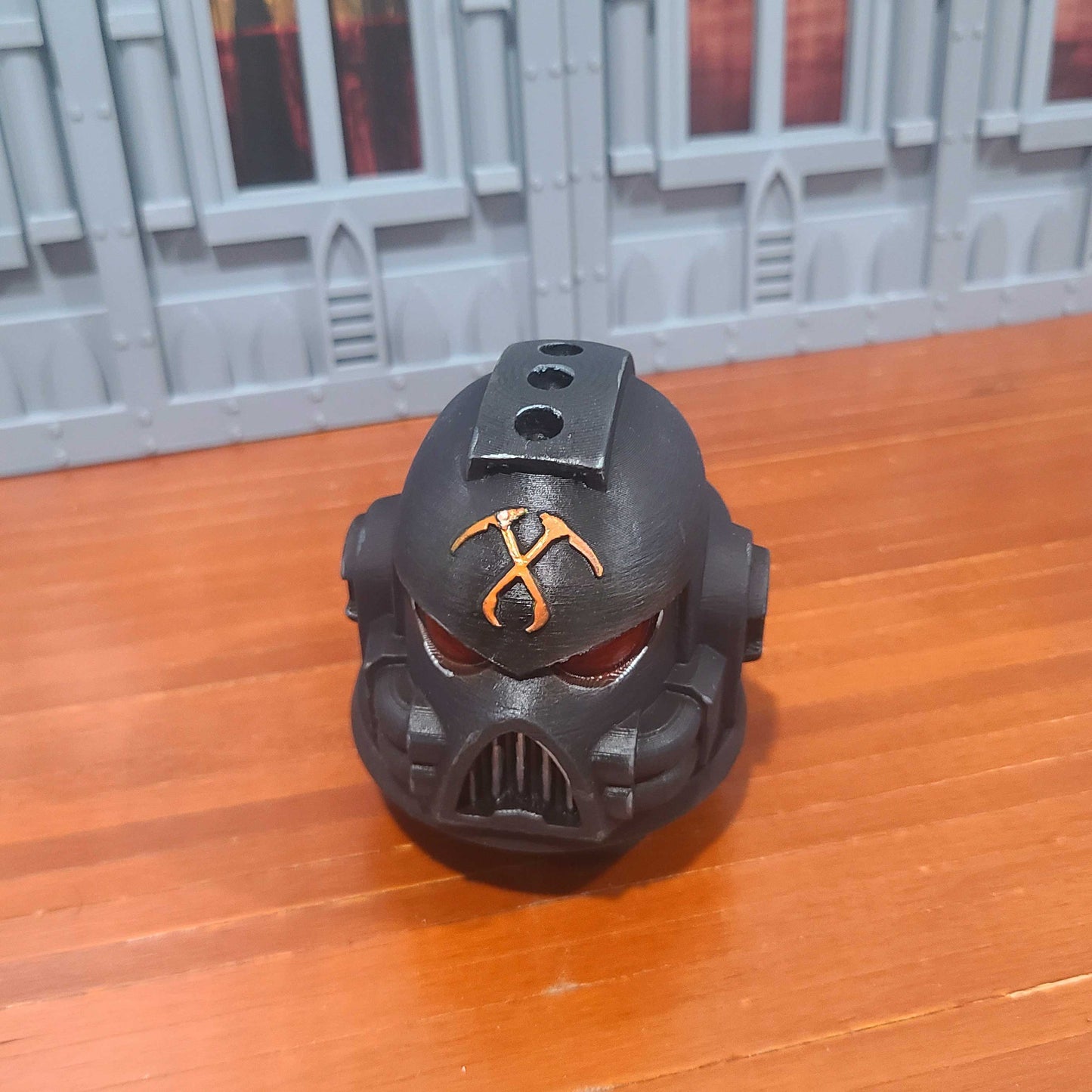 Scythes of the Emperor Battle Brother MK VII Helmet with Two Hoses Paint Bush Holder with Four Holes