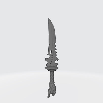 Alien Hunters Warrior Order Bone Blade with Bughead Pommel custom resin close combat weapon compatible with McFarlane Toys 7-inch 1:12 scale armored action figures.