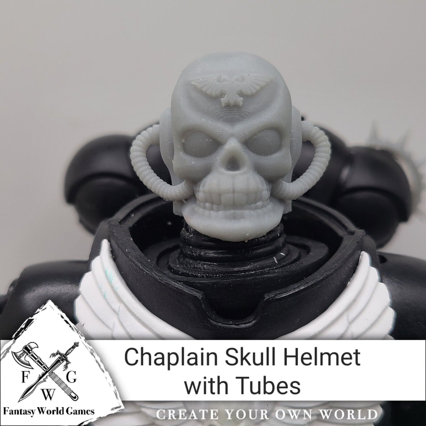 Space Marine Chaplain Skull Helmet with Hoses and Aquila for McFarlane Toys Grimdark Marine Action Figures