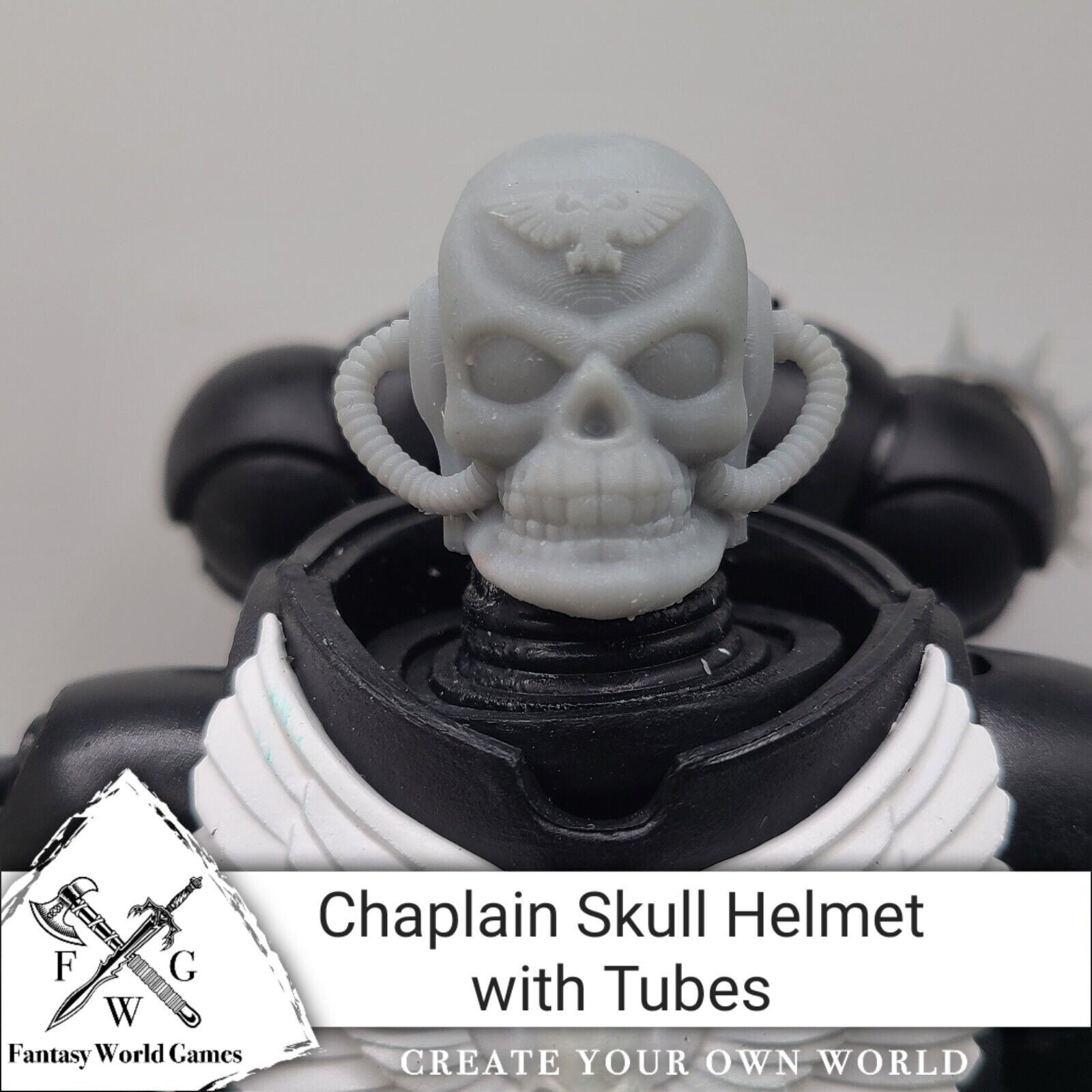 Space Marine Chaplain Skull Helmet with Hoses and Aquila for McFarlane Toys Grimdark Marine Action Figures