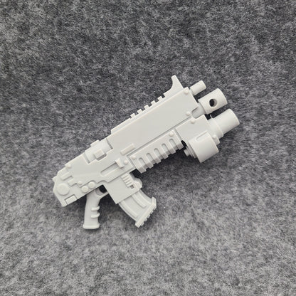 Battle Rifle with Grenade Launcher custom resin weapon compatible with McFarlane Toys 1:12 scale armored action figures featuring an integrated grenade launcher for collectors, painters, and customizers