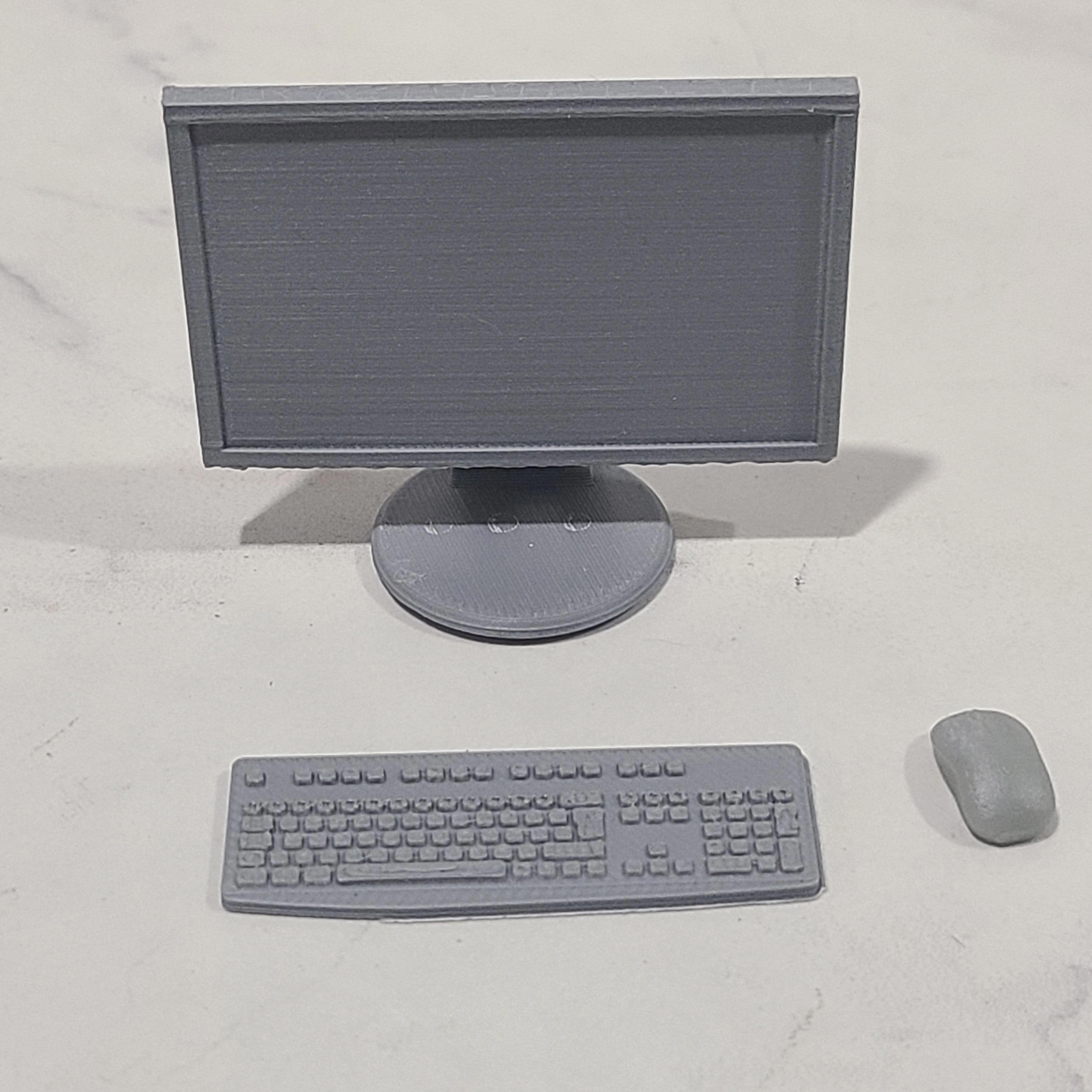 Mini Figure Over Monitor LCD Monitor, Keyboard, and Mouse Miniature Prop 1:12 Scale for Action ...