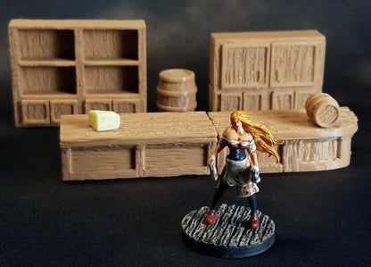 Custom 3d Printed Deluxe Tavern Set for 28mm Gaming this Terrain doesn't need painting required. Designed for Tabletop Dungeon and Dragons Gaming Barmaid Miniature