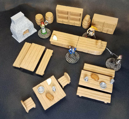Custom 3d Printed Deluxe Tavern Set for 28mm Gaming this Terrain doesn't need painting required. Designed for Tabletop Dungeon and Dragons Gaming