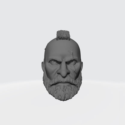 Grizzled Veteran Warrior Space Marine Head with Mohawk, Scarred Left Eye, and Beard for McFarlane Toys Space Marine Action Figures