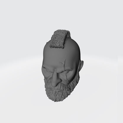 Grizzled Veteran Warrior Space Marine Head with Mohawk, Scarred Left Eye, and Beard for McFarlane Toys Space Marine Action Figures