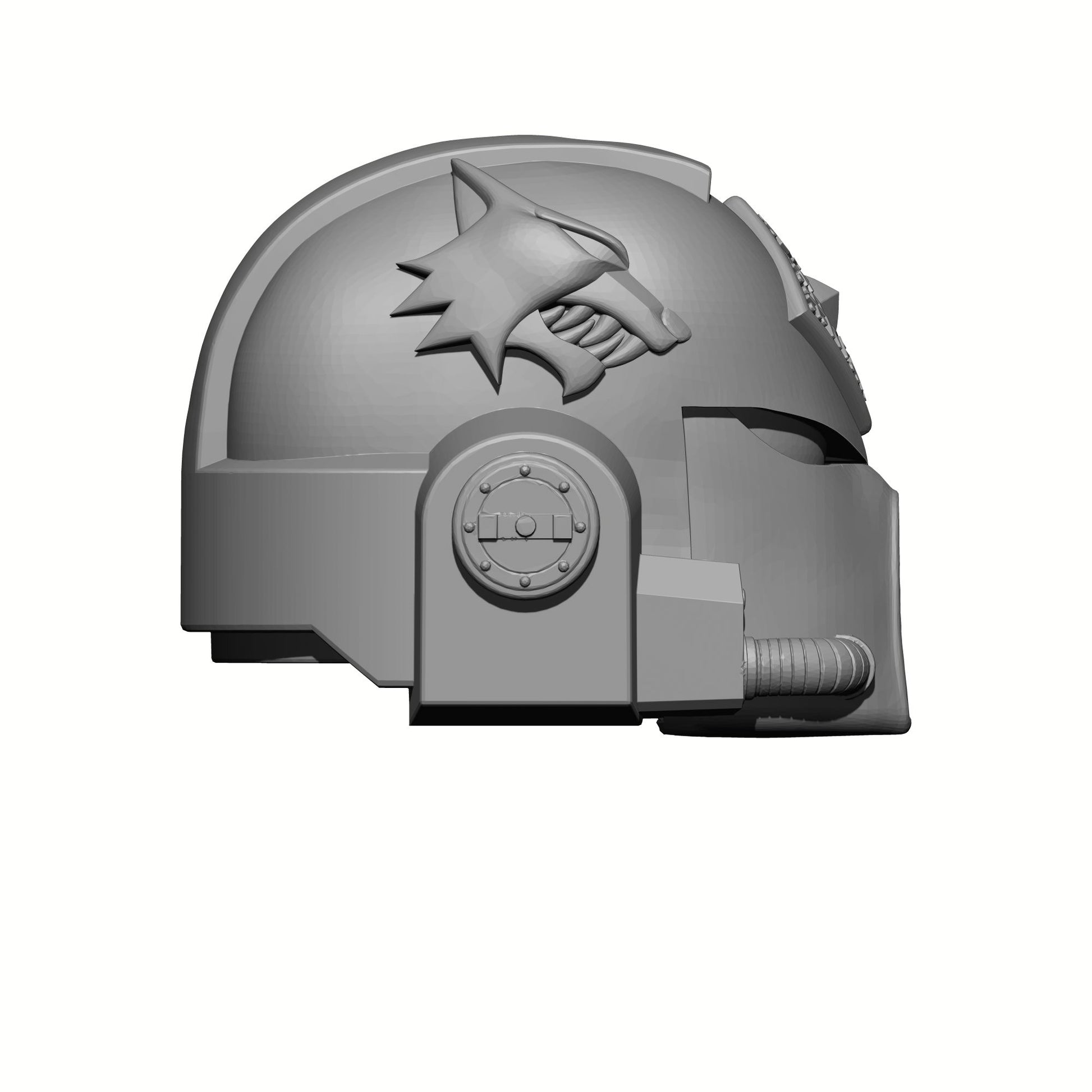 Space Wolves MKVII Helmet with Two Wolf Heads, Runes and Talismans Compatible with McFarlane Space Marine Action Figures Right Profile