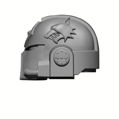 Space Wolves MKVII Helmet with Two Wolf Heads, Runes and Talismans Compatible with McFarlane Space Marine Action Figures Left Profile