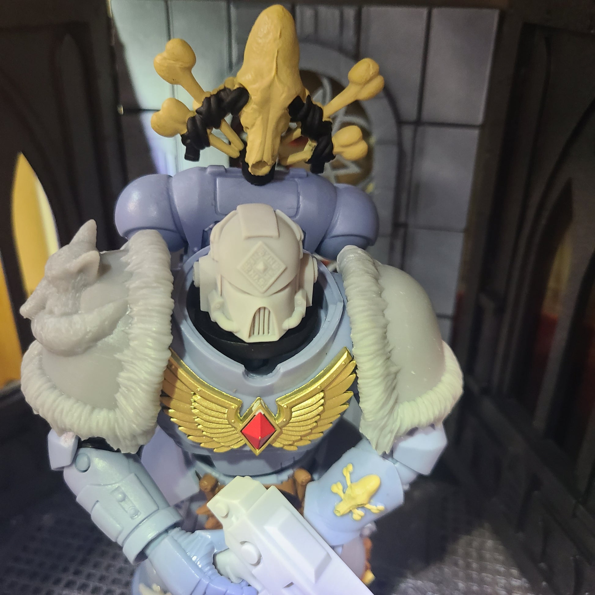 Space Wolves Legion MKVII Helmet with Two Wolf Heads, Runes and Talismans for McFarlane Loyalist Marine Action Figures