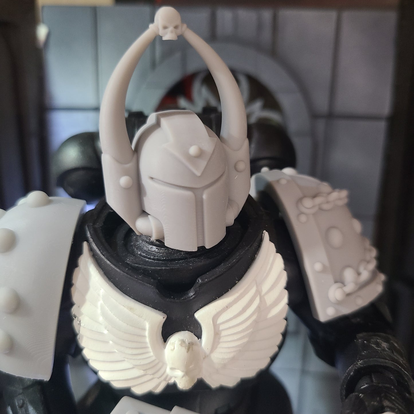 Space Crusader Helmet with Arrows, Horns, and Skull for McFarlane Toys Grimdark Marine Action Figures