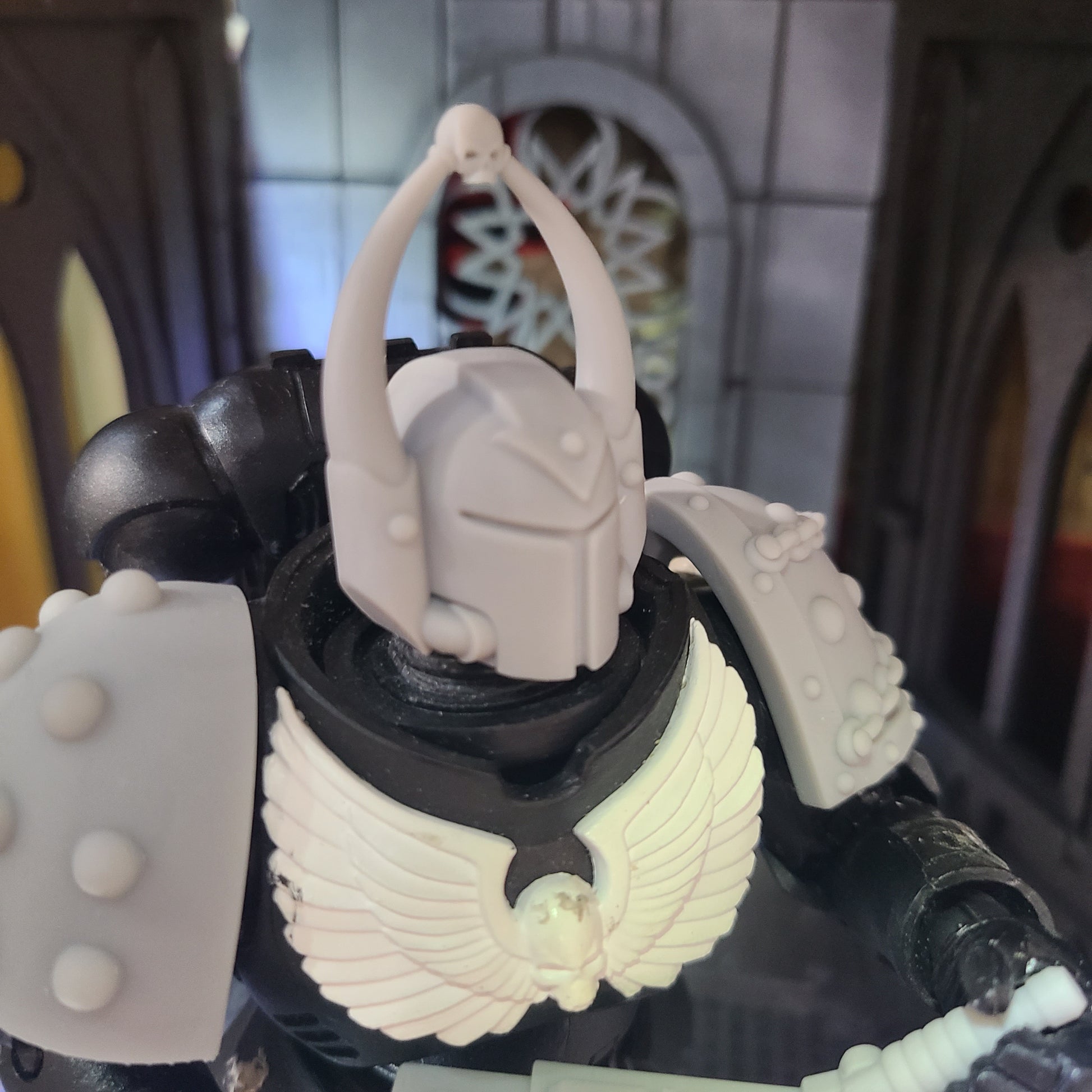 Space Crusader Helmet with Arrows, Horns, and Skull for McFarlane Toys Grimdark Marine Action Figures