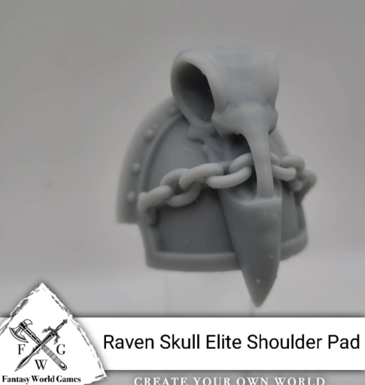 Raven Guard MK VII Studded Shoulder Pad with Large Chained Raven Skull for McFarlane Toys Space Marine Action Figures