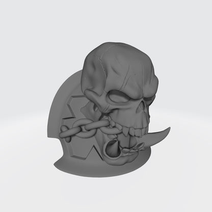 Soul Haunters Chapter MKVII Shoulder Pad Notched V1 with Ork Skull and Chain for McFarlane Toys Space Marines Action Figures
