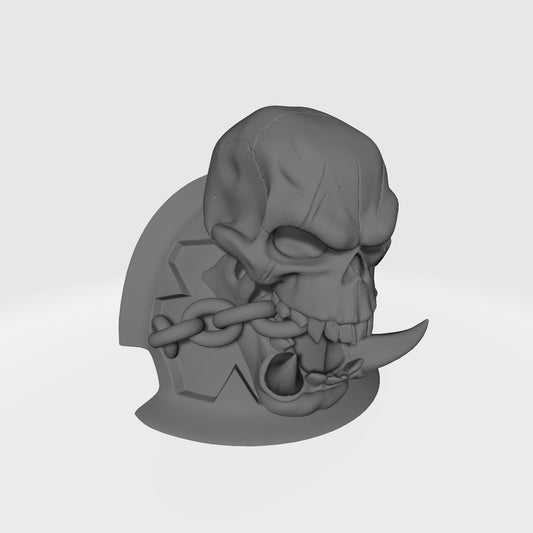 Soul Haunters Chapter MKVII Shoulder Pad Notched V1 with Ork Skull and Chain for McFarlane Toys Space Marines Action Figures