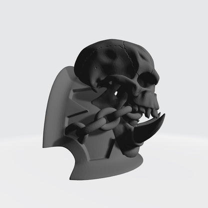 Soul Haunters Chapter MKVII Shoulder Pad Notched V1 with Ork Skull and Chain for McFarlane Toys Space Marines Action Figures