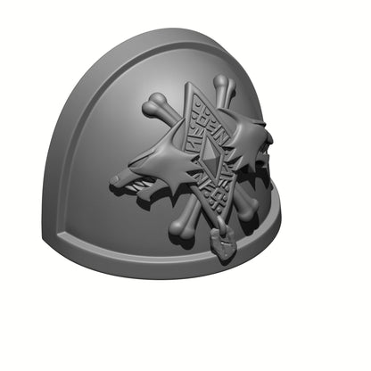 Custom Space Wolf Shoulder Pad with Two Wolf Heads, Runes, and a Talisman Compatible with McFarlane Toys Space Marines