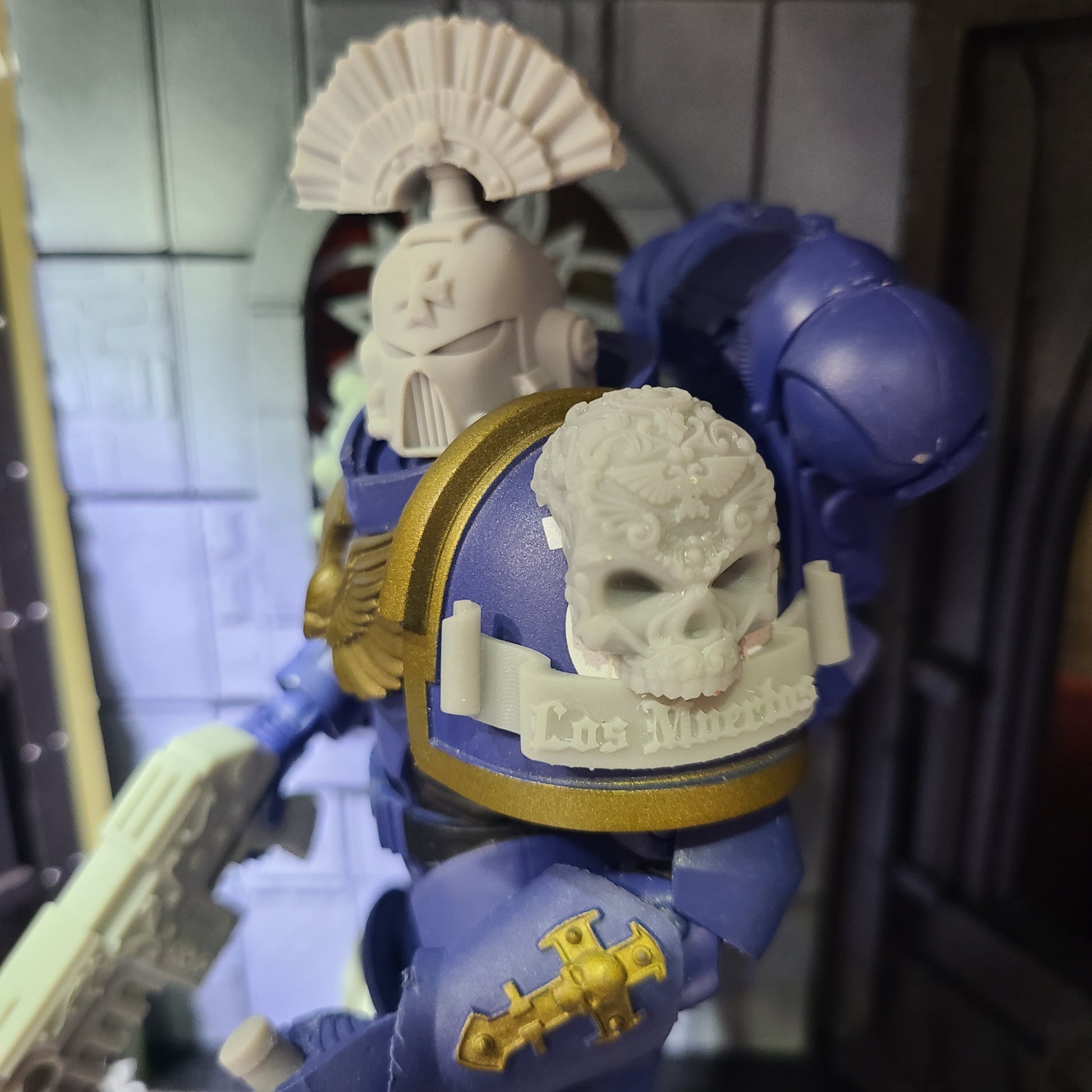Los Muertos Chapter Shoulder Pad Skull and Scroll Decal for McFarlane Toys Loyalist Marine Action Figures Custom 1:12th Scale Insignias