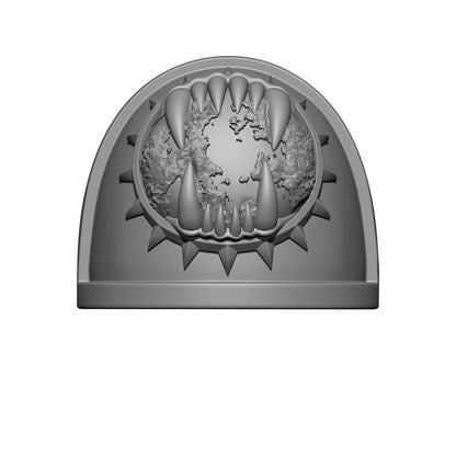 World Eaters Chapter MKVII Shoulder Pad Teeth Eating Planet is Compatible with McFarlane Space Marine Khornate Berzerkers Action Figures design by Fantasy World Games